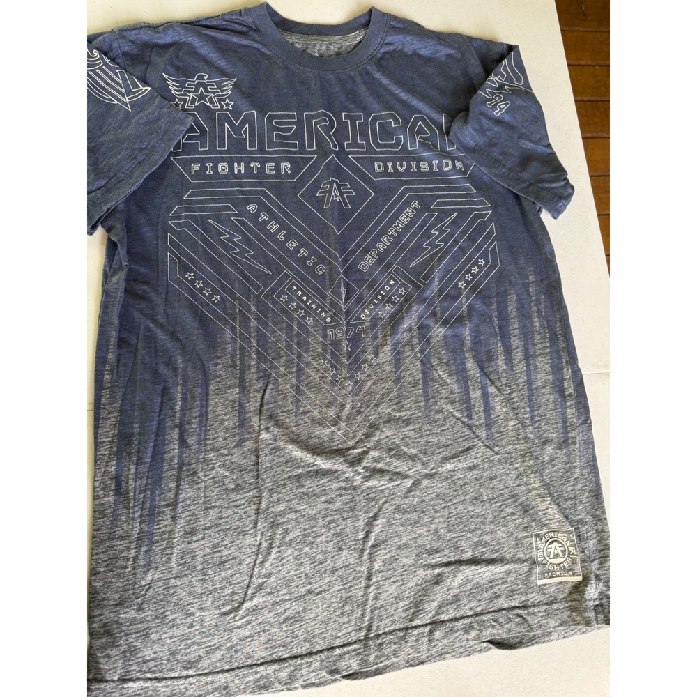 American Fighter Mens Blue Grey Ombre Graphic T-Shirt Athletic Division Size L